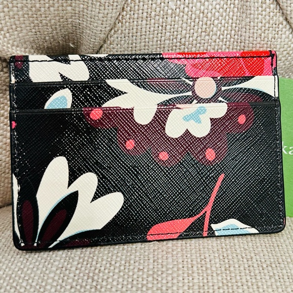 NEW Kate Spade Cameron Street Small Slim Card Case Floral Flower Black PWRU5756 - Picture 3 of 5